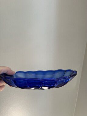 Vintage Cobalt Blue Glass Catch-All Dish 8 1/4" Scallop Design